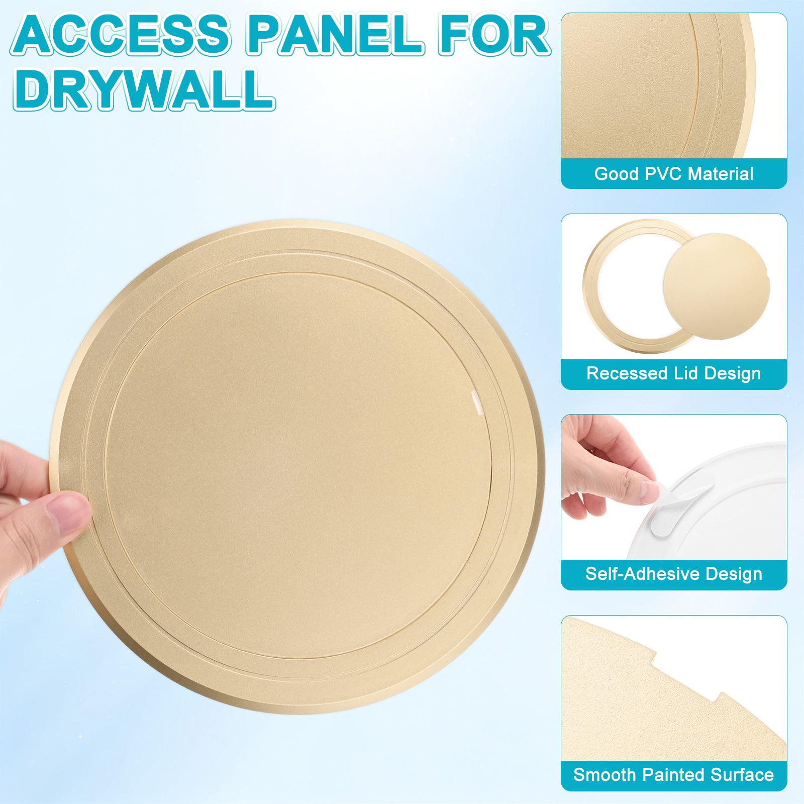 1-Pack Access Panel for Drywall, 6x6 Inch Round Plastic Removable [Gold Tone]