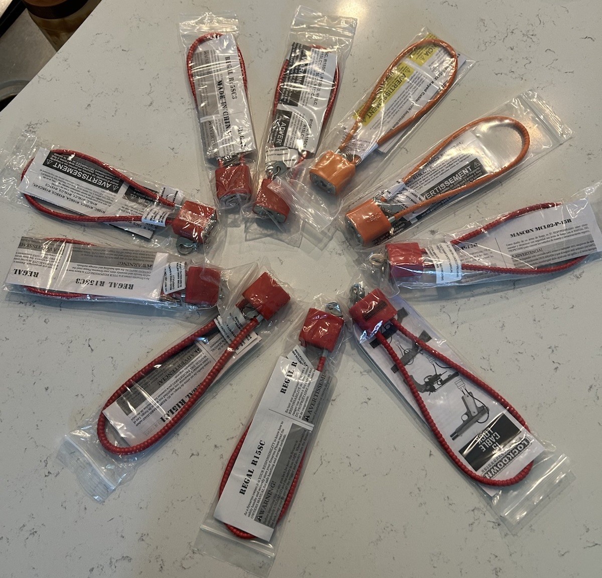 Gun Safety Cable Lock, 8 New Regal 15" , 1 Lockdown, 1 Macon, Qty 10 Total