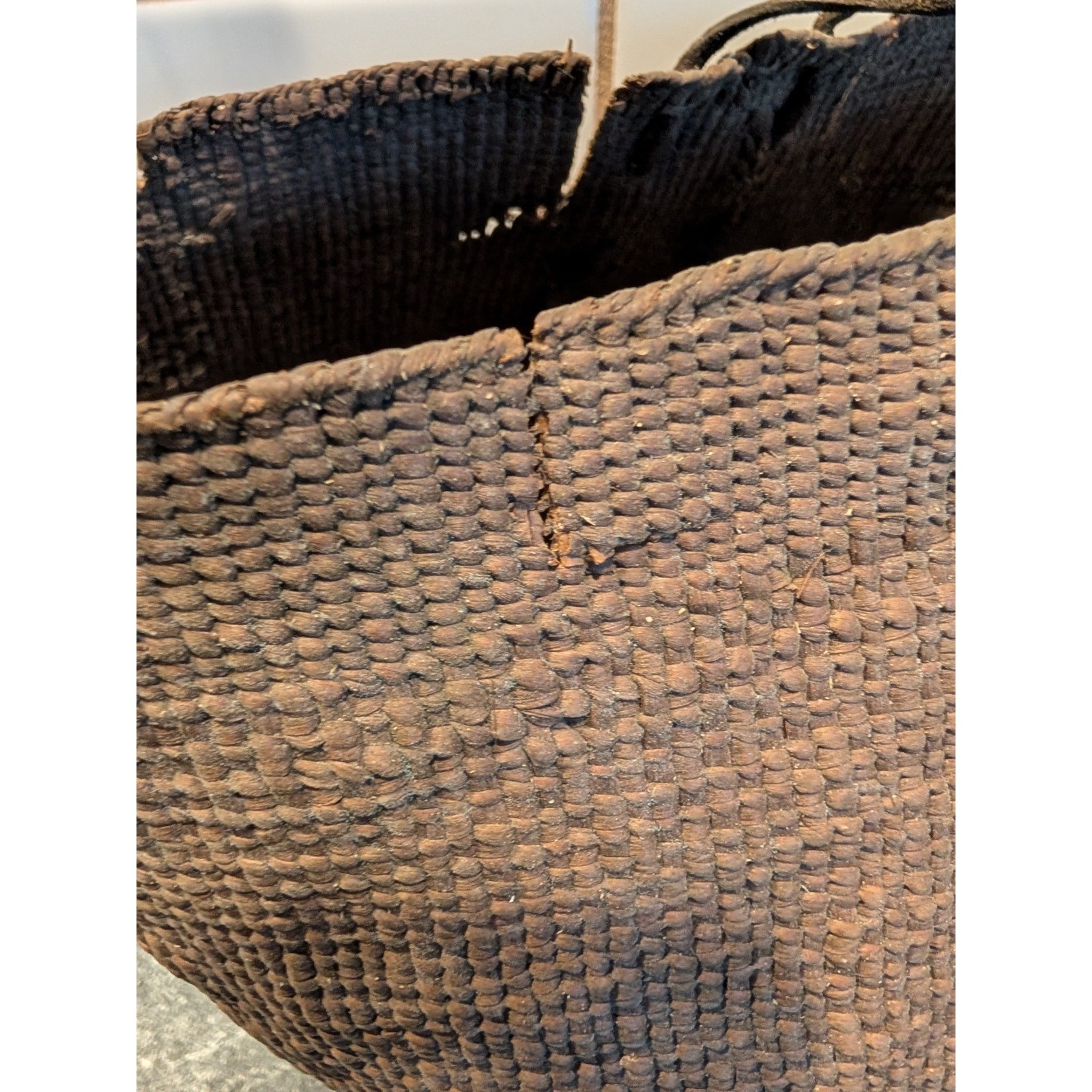 Very Early Native American Rustic Woven Burden Basket