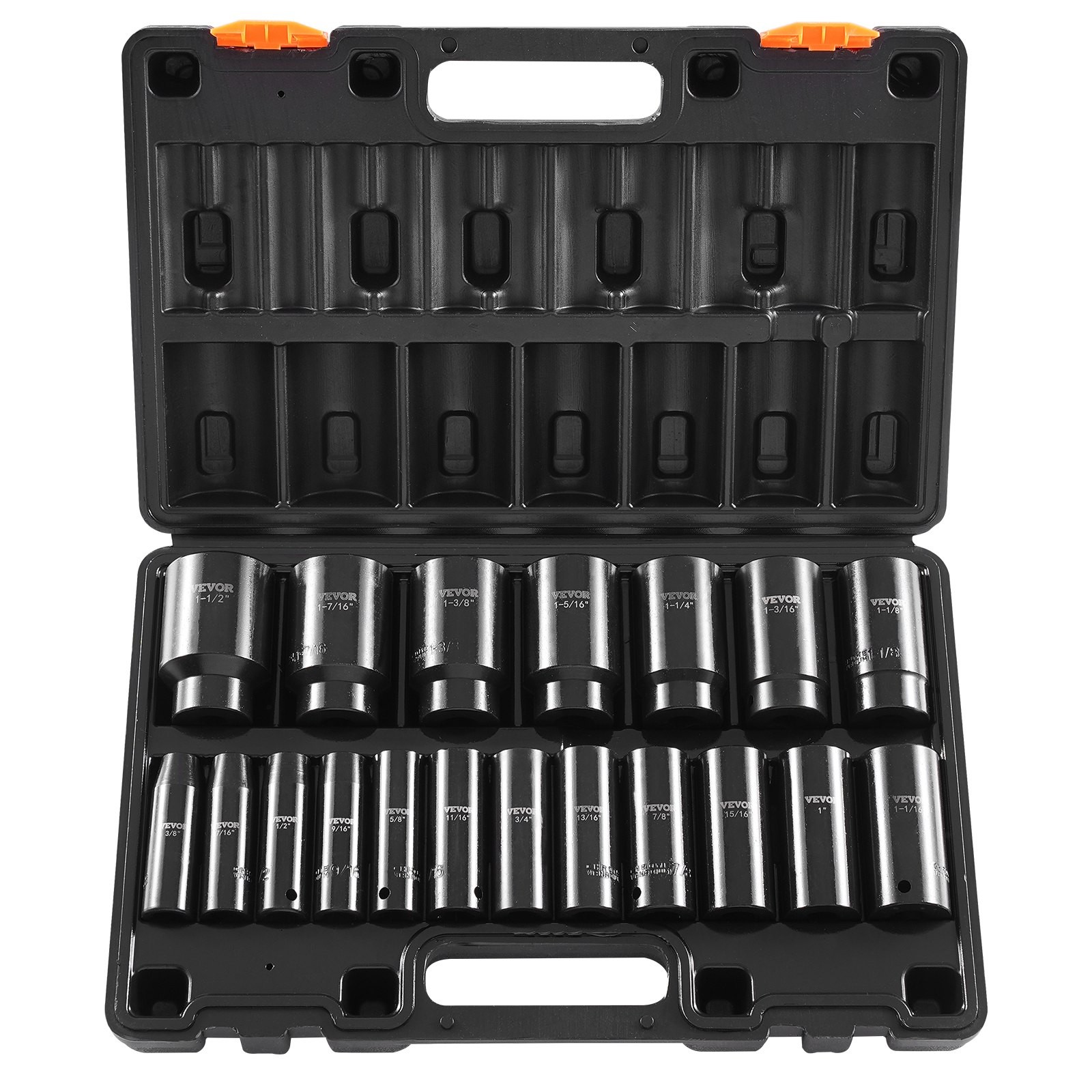 VEVOR Impact Socket Set,1/2" 19 Piece Impact Sockets,Deep Socket,6-Point Sockets