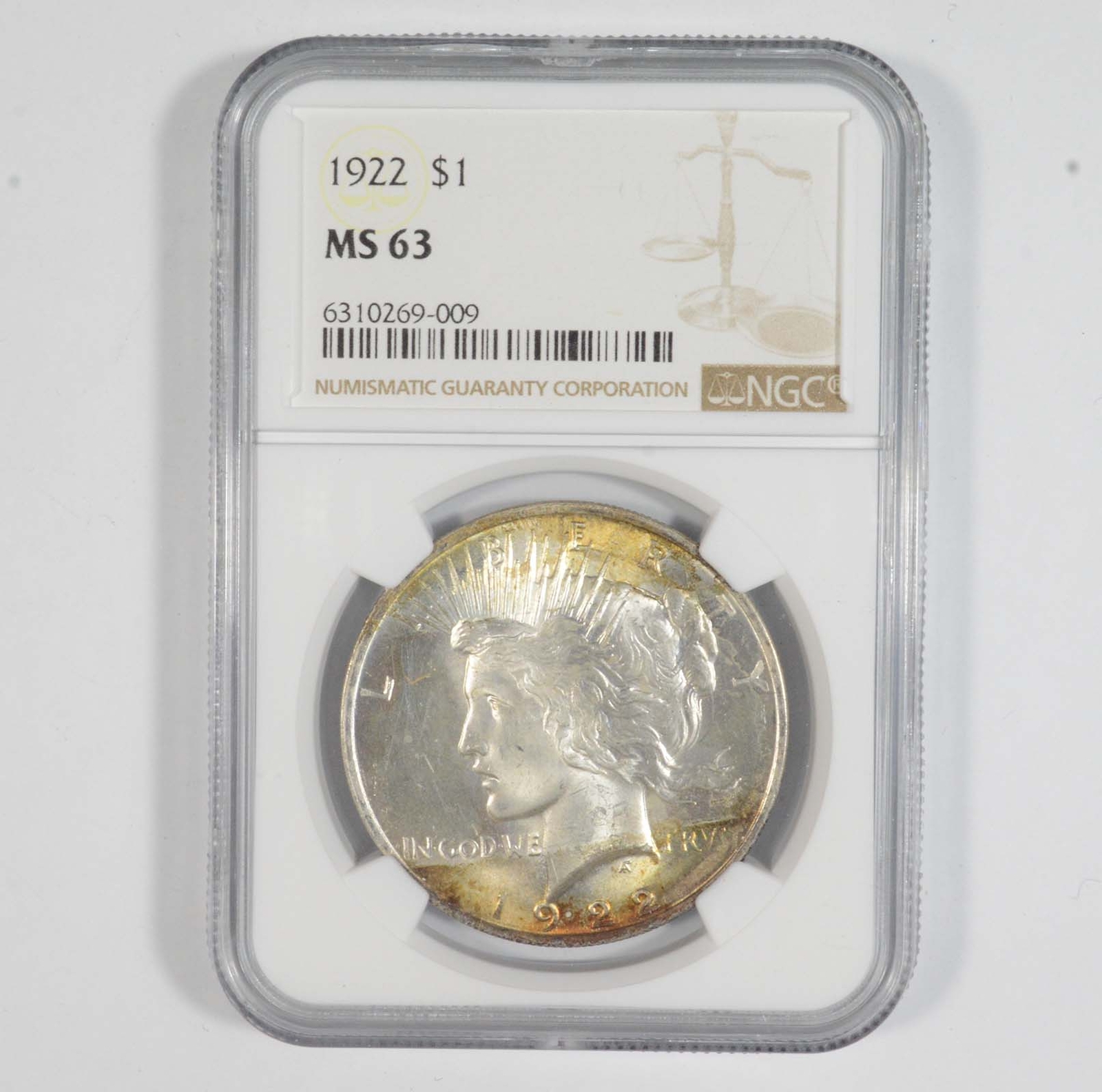 MS63 1922 Peace Silver Dollar - Graded NGC - Beautiful Tone *7194