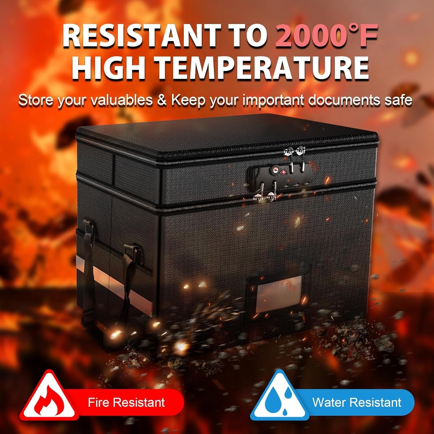Fireproof Document Box with Lock 2 Layer Fire Proof File Box for Documents w