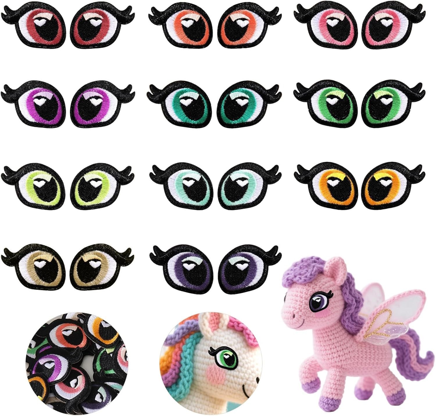 Embroidered Eyes for Amigurumi - 11 Pairs Colorful Craft Eyes