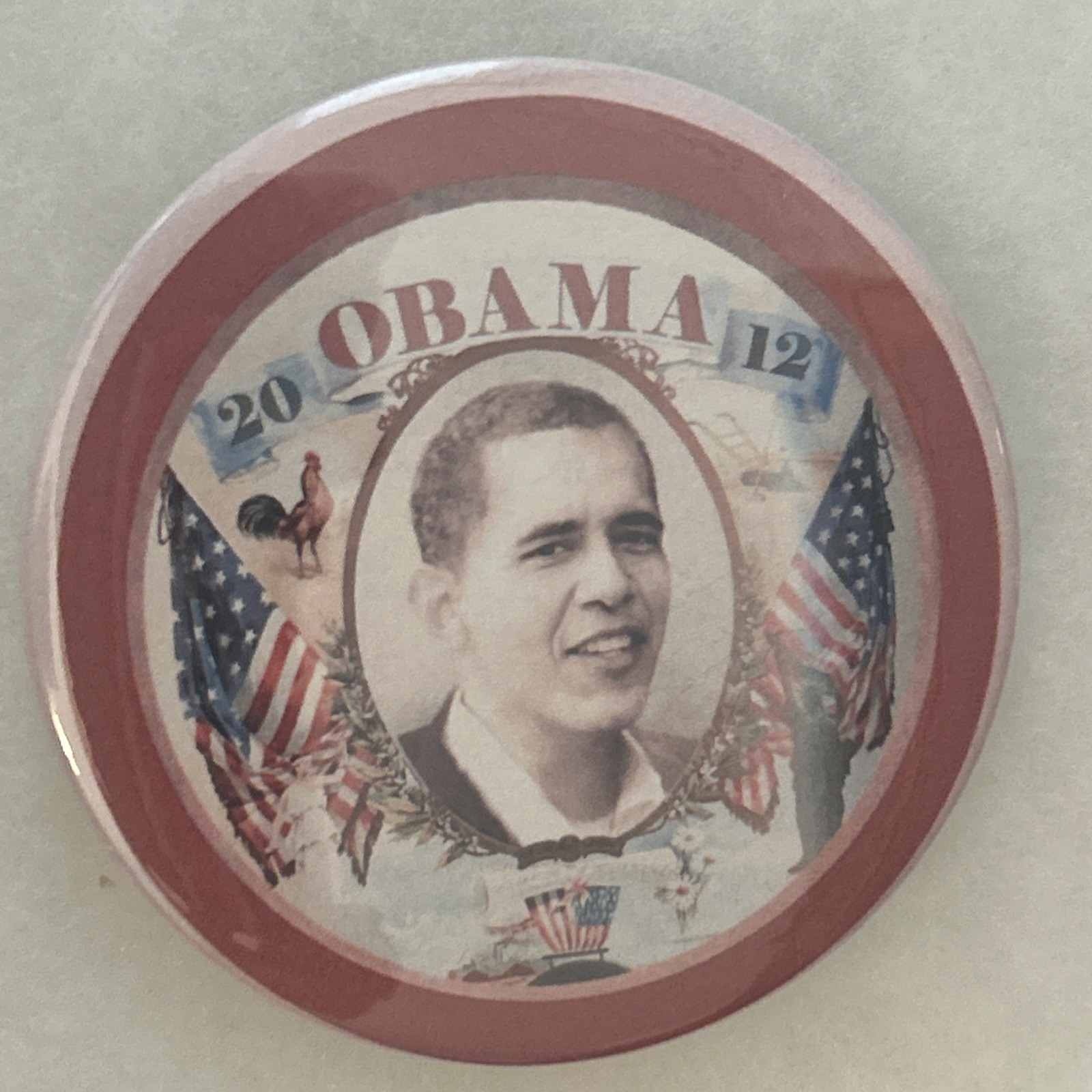 Barack Obama 2012 American flags  3” pinback button pin