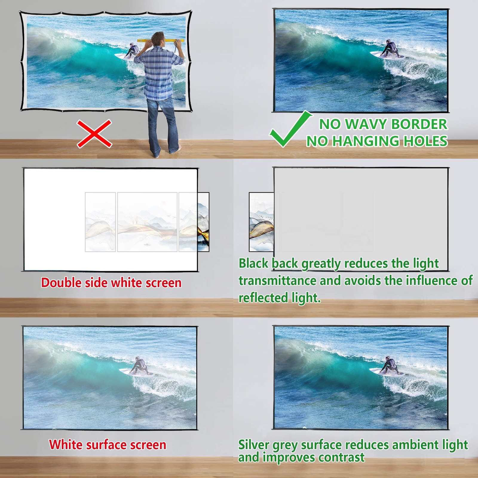 Foldable Projector Screen 70 inch with Lightweight Telescopic Pole Frame Wall...