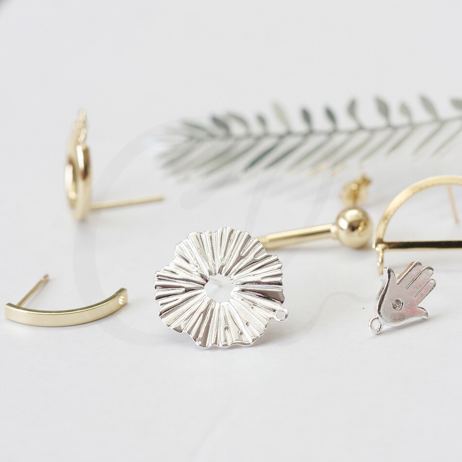 One Pair Premium Plated Brass Earring Post with Sterling Silver Pin (4529C)