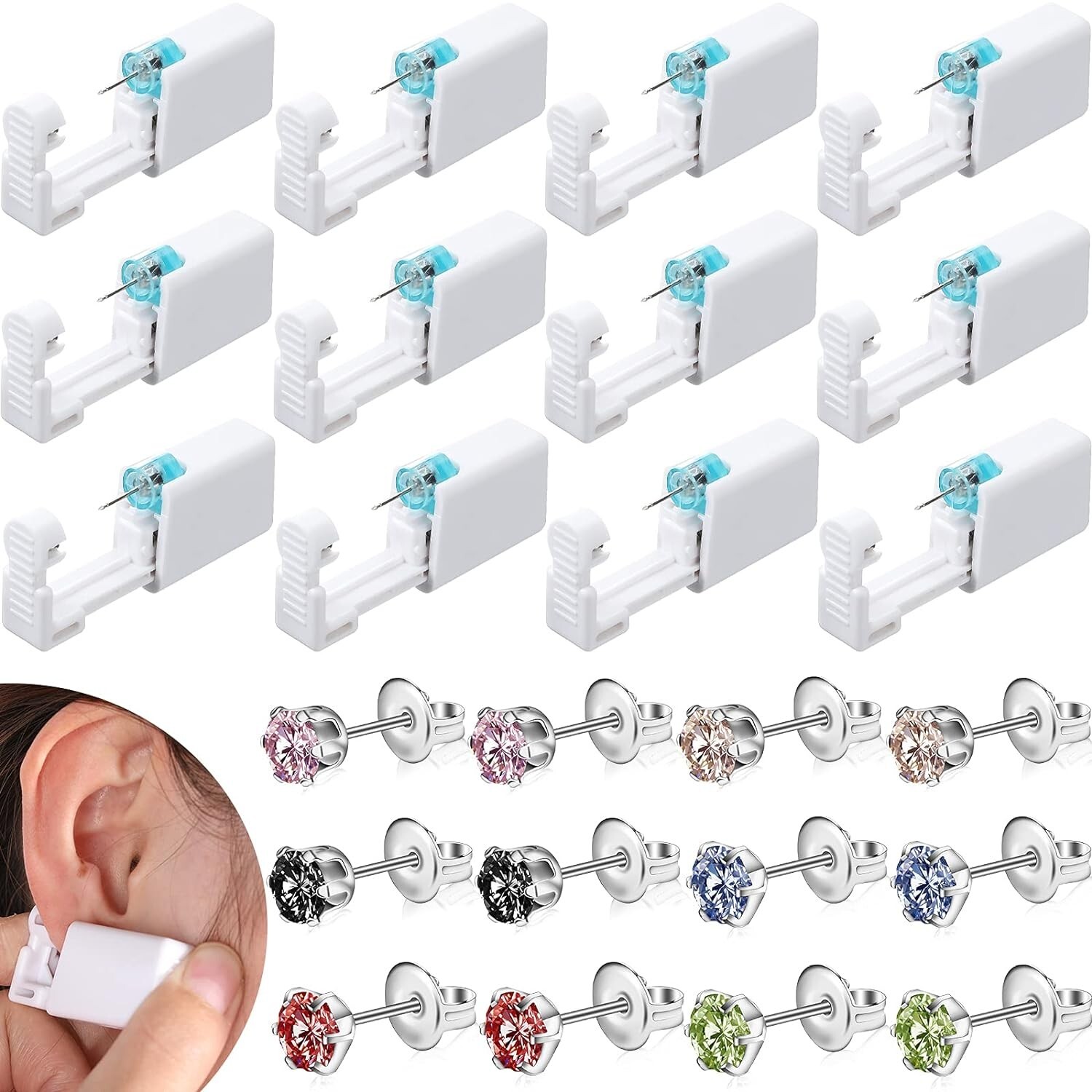 12 Pack Safety Ear Piercing Kit Disposable Self Nose Piercing with Ear Stud