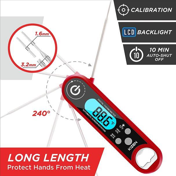 Instant Read Digital Meat Thermometer - Foldable & Waterproof