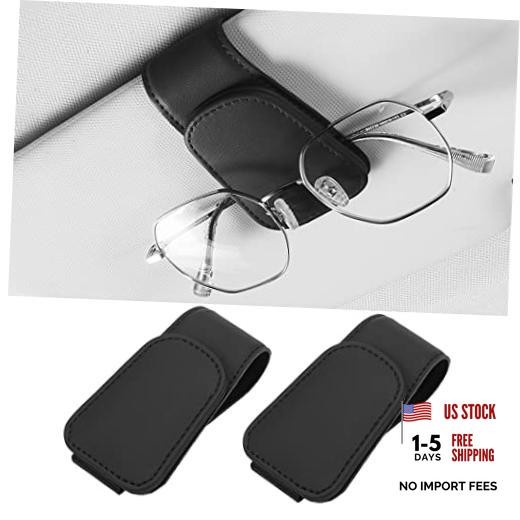 2 Packs Sunglass Holder for Car Sun Visor, Magnetic Eyeglass Hanger Black-2Pcs