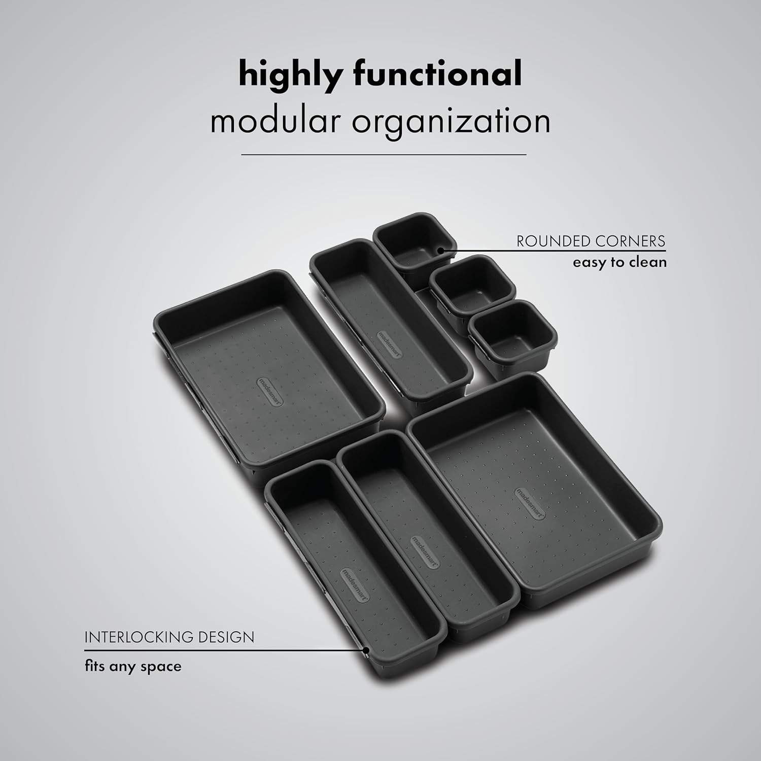 8-Piece Interlocking Bin Pack for Drawer Organization, Plastic Interlo