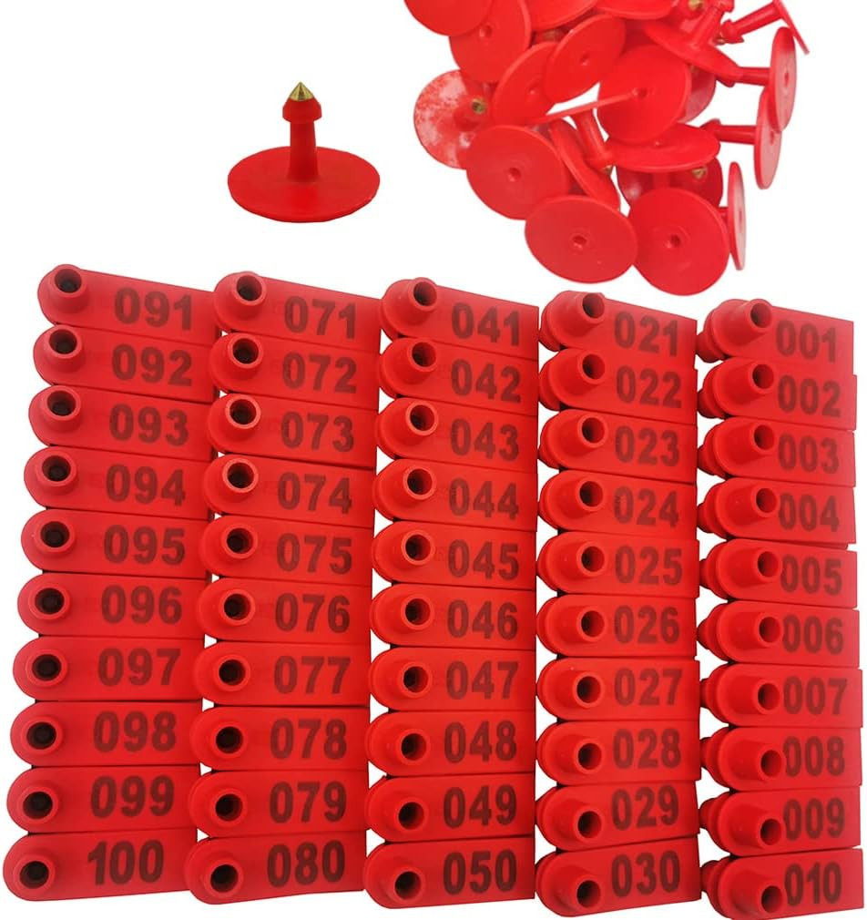 100PCS 001-100 Number Plastic Livestock Ear Tags Farm Animal Tags ID Tags Pink G