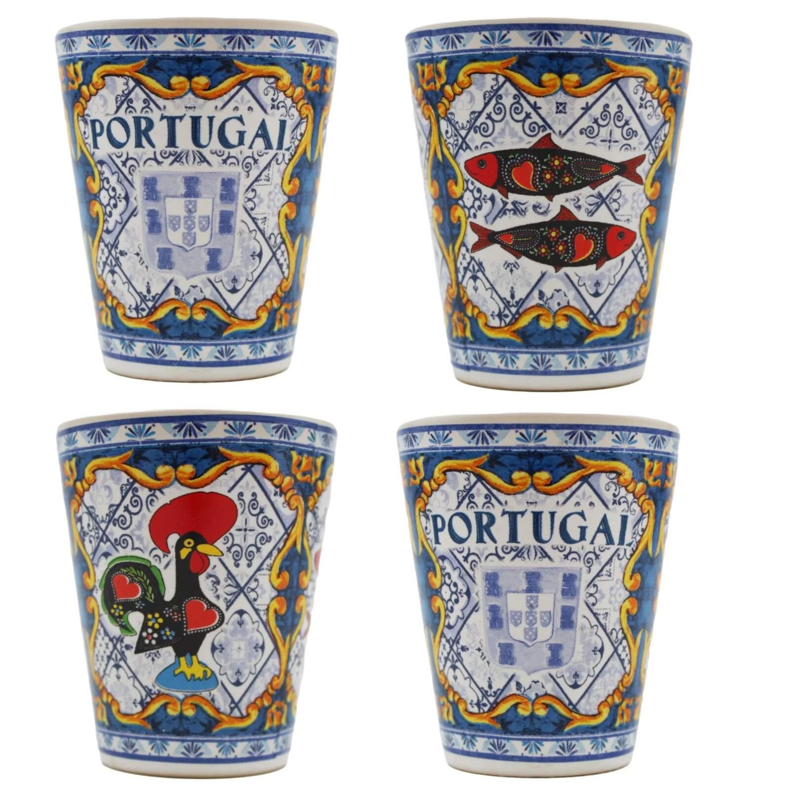 Traditional Portuguese Icons Ceramic Shot Glasses, Set of 4, Made in Portugal