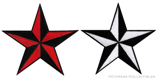 LOT of TWO 2 NAUTICAL STAR PATCHES iron-on embroidered NAVY SAILOR TATTOO SYMBOL