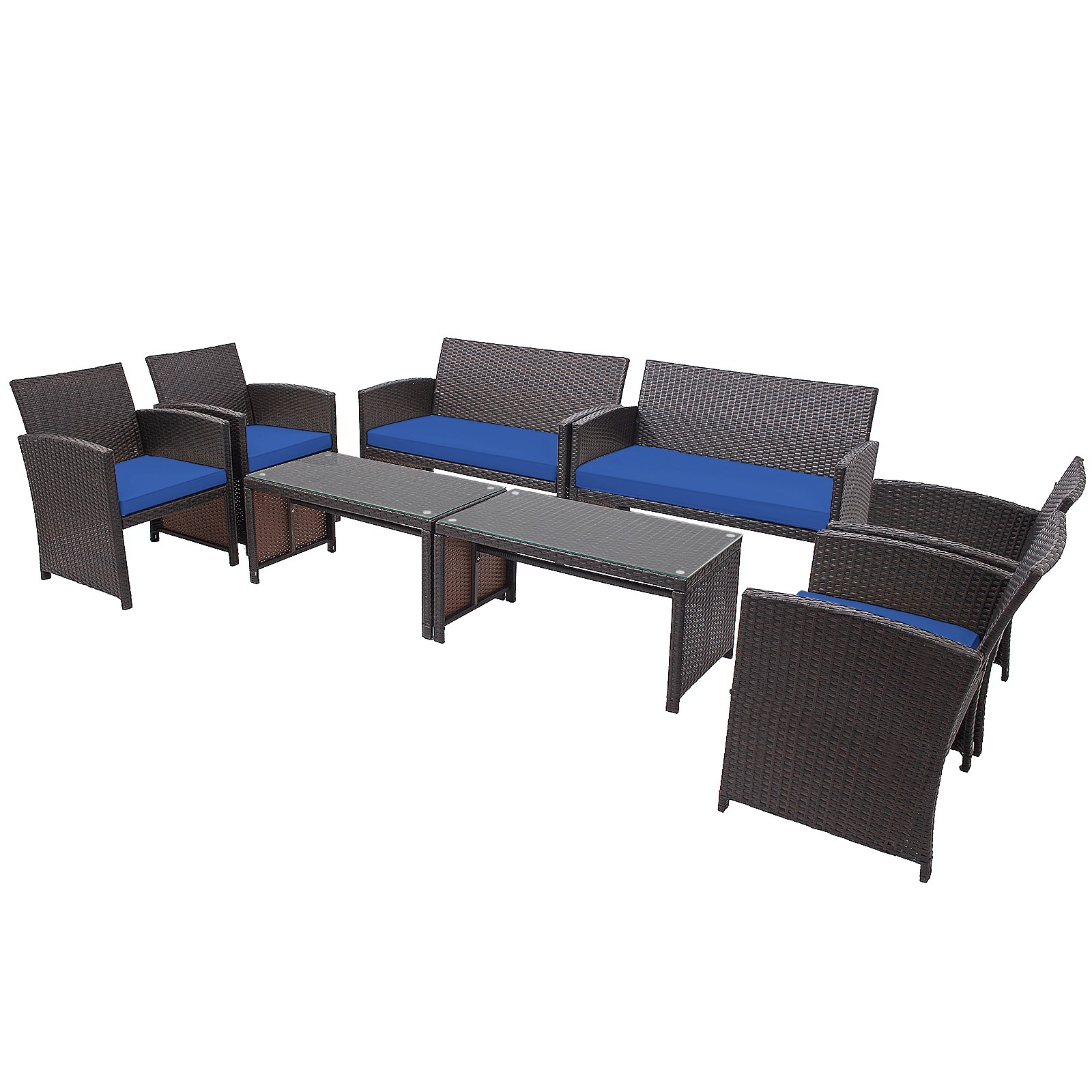 Topbuy 8 PCS Outdoor Patio Furniture Sets Rattan Sofas w/ Soft Cushion Navy