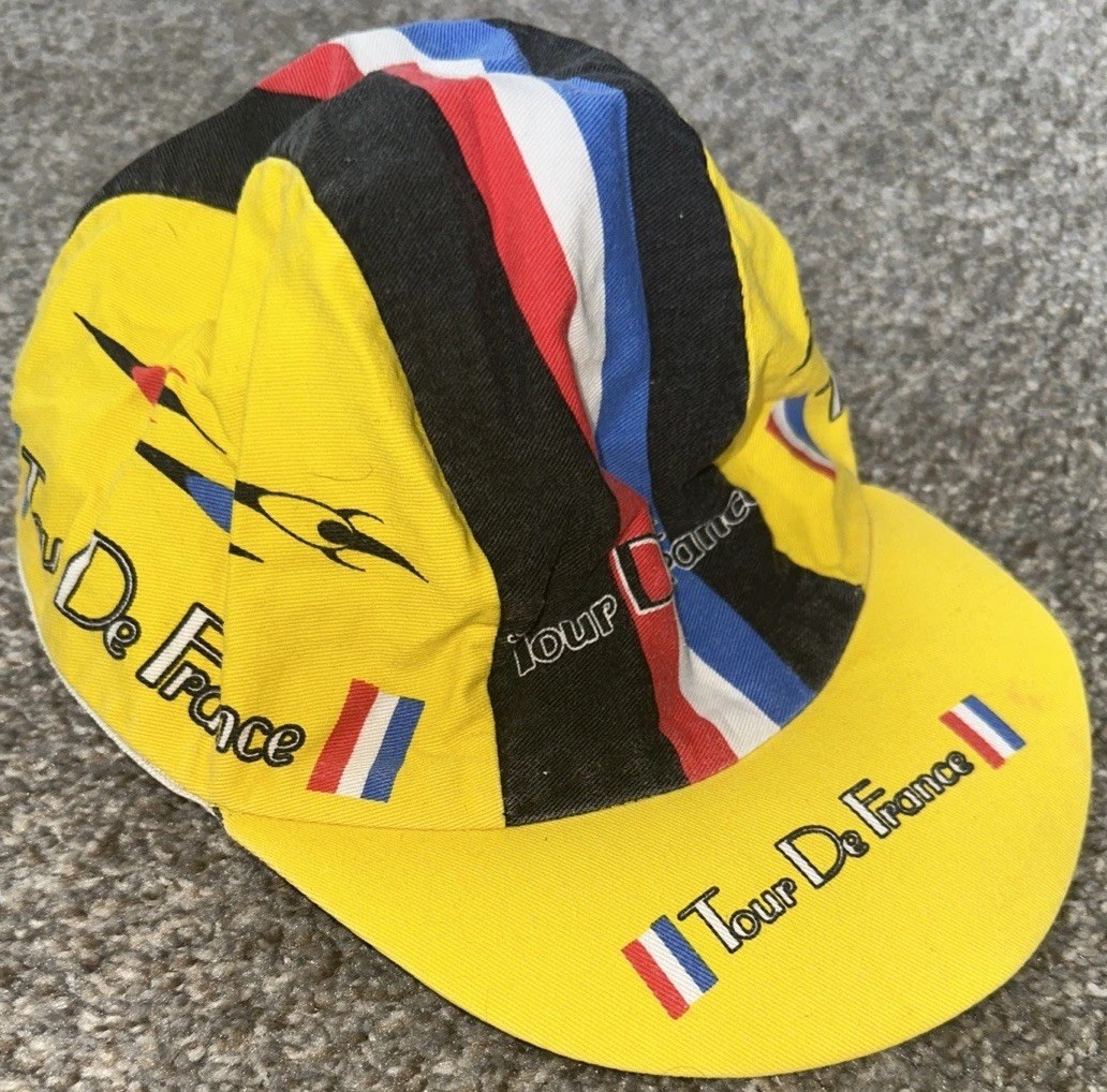 Vintage Tour De France Cycling Cap Hat Pace Sportswear Elastic Yellow