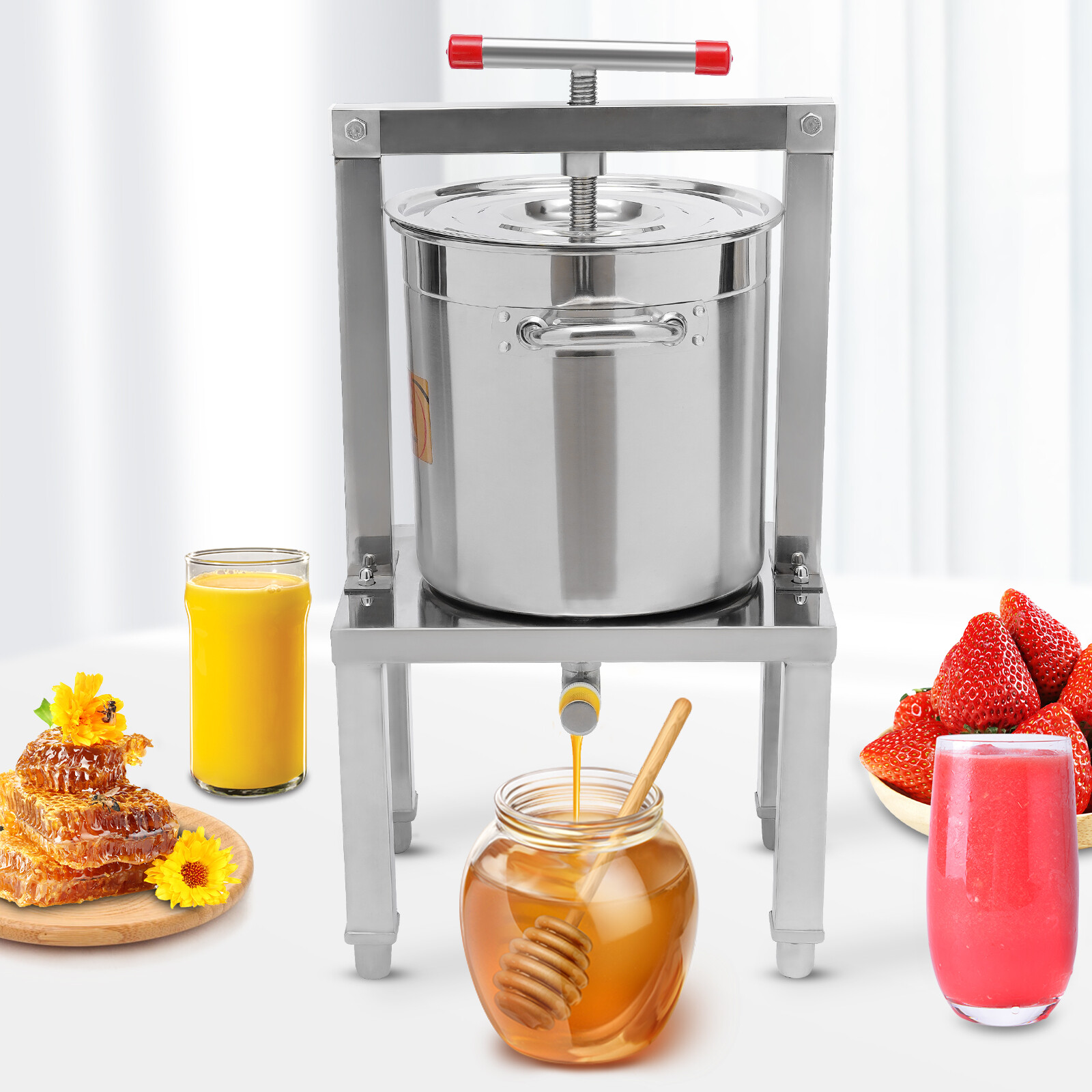 Grape Press 3.5 Gallon Stainless Steel Fruit Wine Press with Height Adjustable