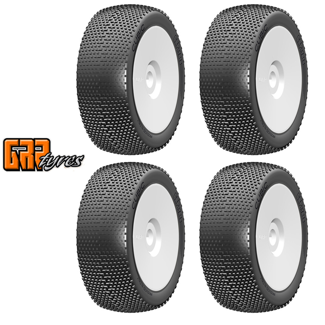 GRP GBX03B 1:8 Buggy CUBIC B Medium Mounted Tires w/ White Wheel (4) : F/R