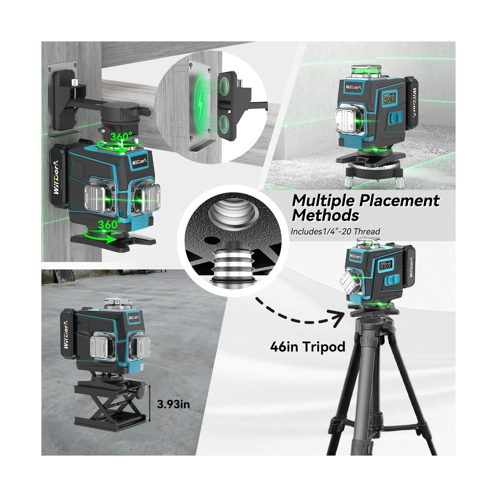 Laser Level with Tripod, 4x360° Self Leveling ±4° Laser Level, Re