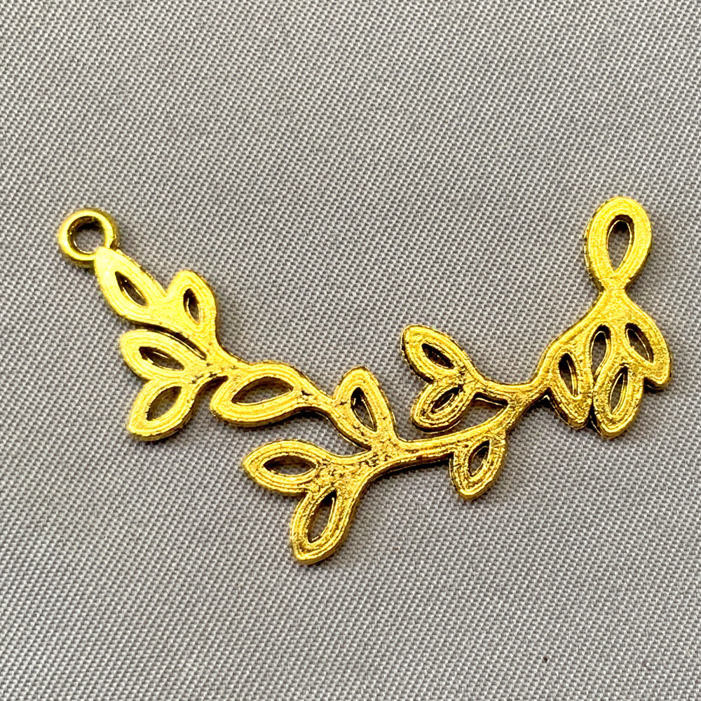 Curved Leaf Branch 2 Loop Links 14x38mm Gold Plated Alloy Q15 Per Pkg