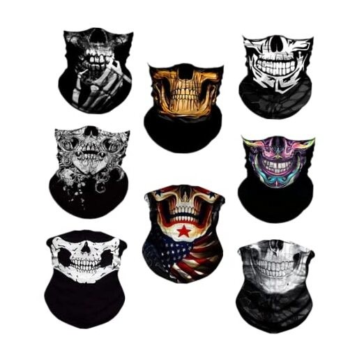 WYSUMMER 8PCS Scarves Bandanas Face Tube Black Headband, Motorcycle Mix Skull-g