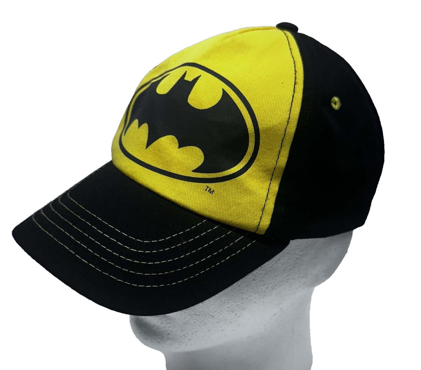 DC Comics Batman Hat Small Adult Black Yellow Hook and Loop Kids Cap