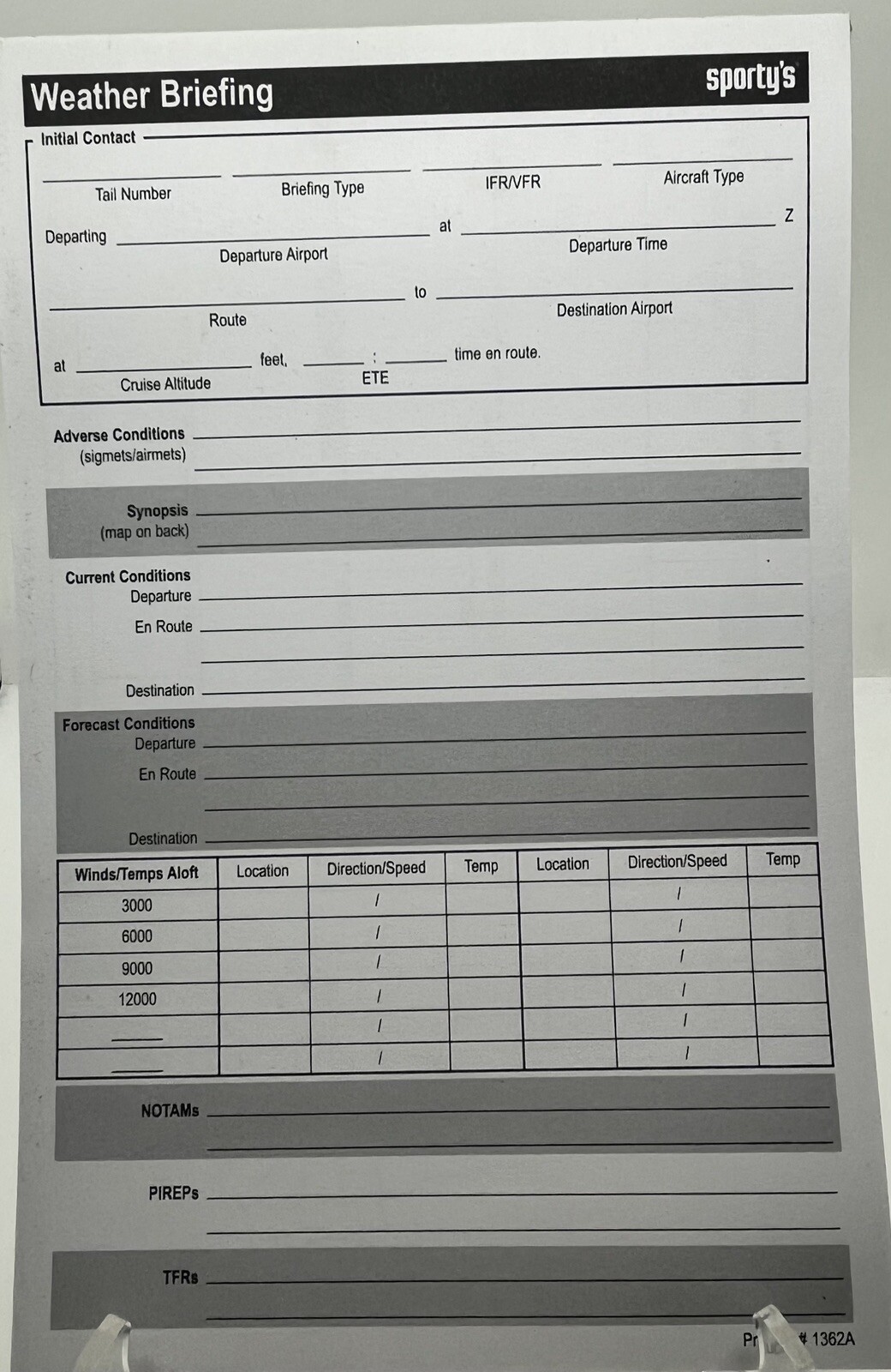 New Sporty’s Weather Briefing Pad Of 50 Sheets Pilot Aviation