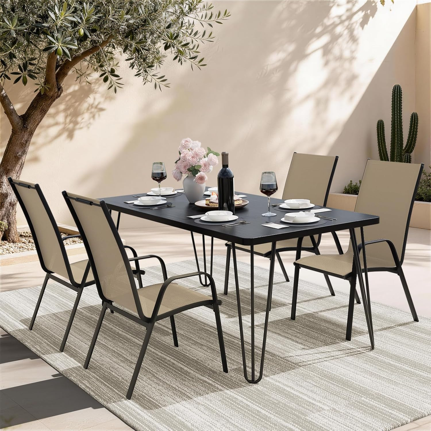 JEAREY Patio Dining Chairs Set of 4, Outdoor Stackable Dining Furniture Set, All