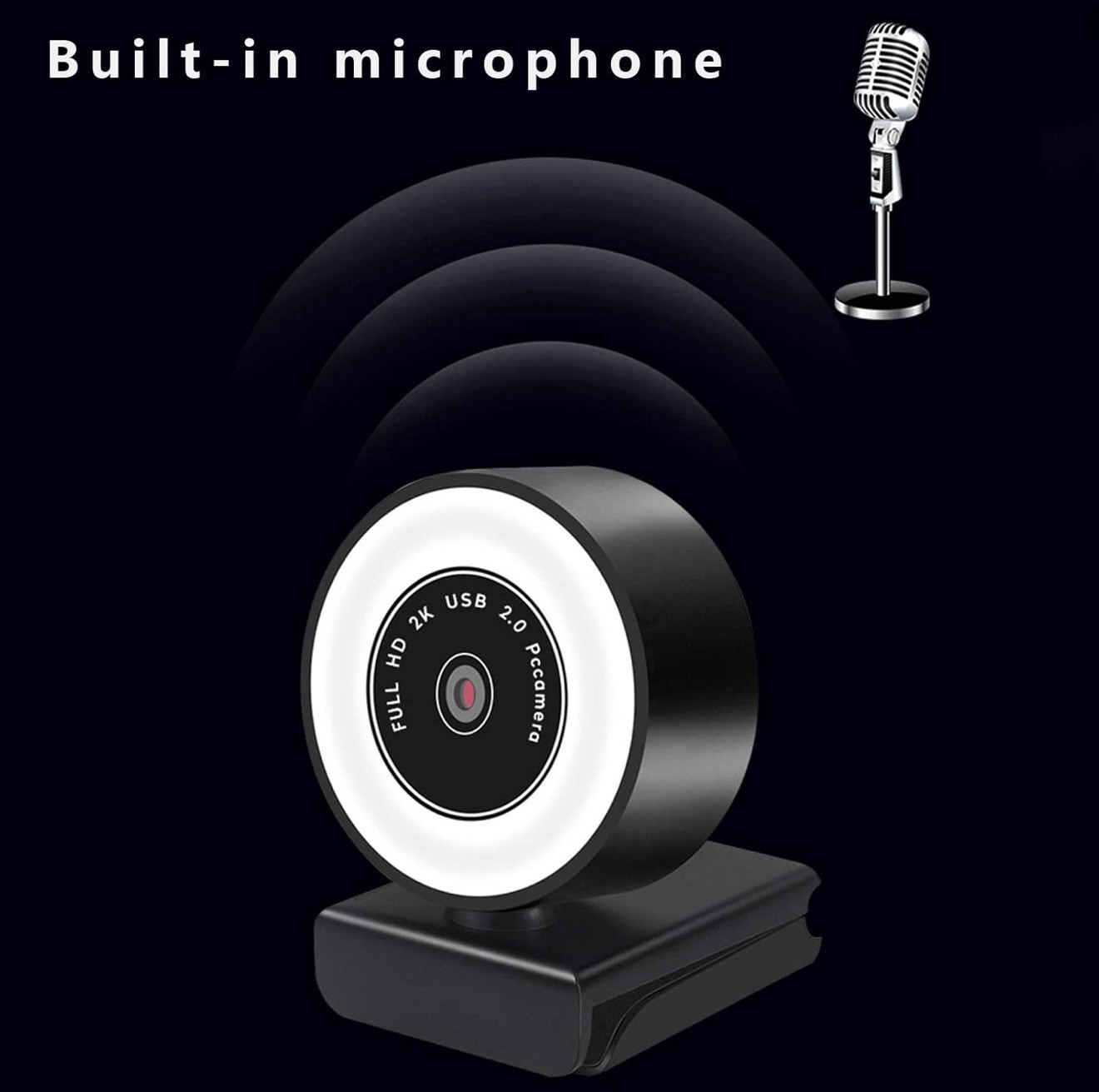 Webcam w/ Microphone Ring Light Pro USB Computer HD Web Cam - A0224