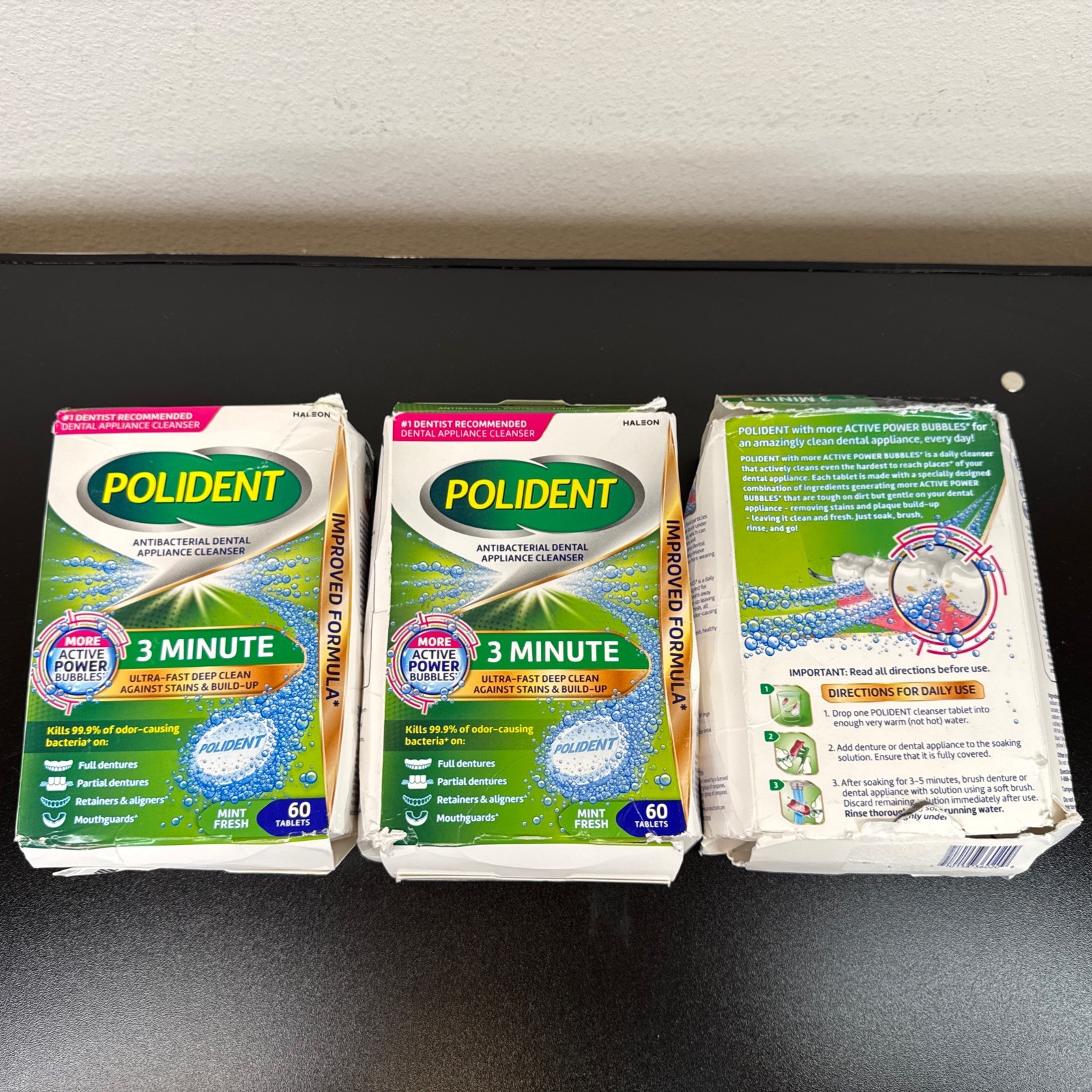 3 Pack Polident 3 Minute Antibacterial Dental Appliance Cleanser Tablets 180 Ct