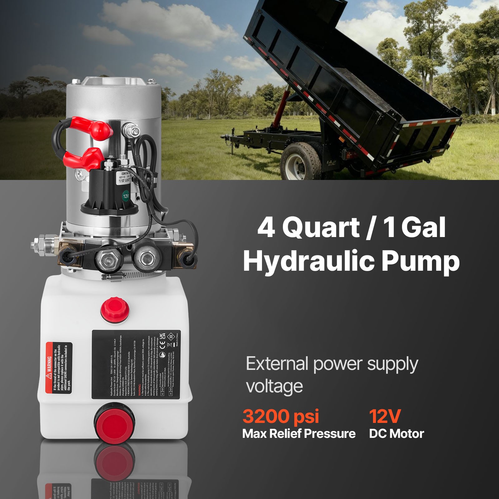 Uimoso 4 Quart DC 12V Double Acting Hydraulic Power Unit - White