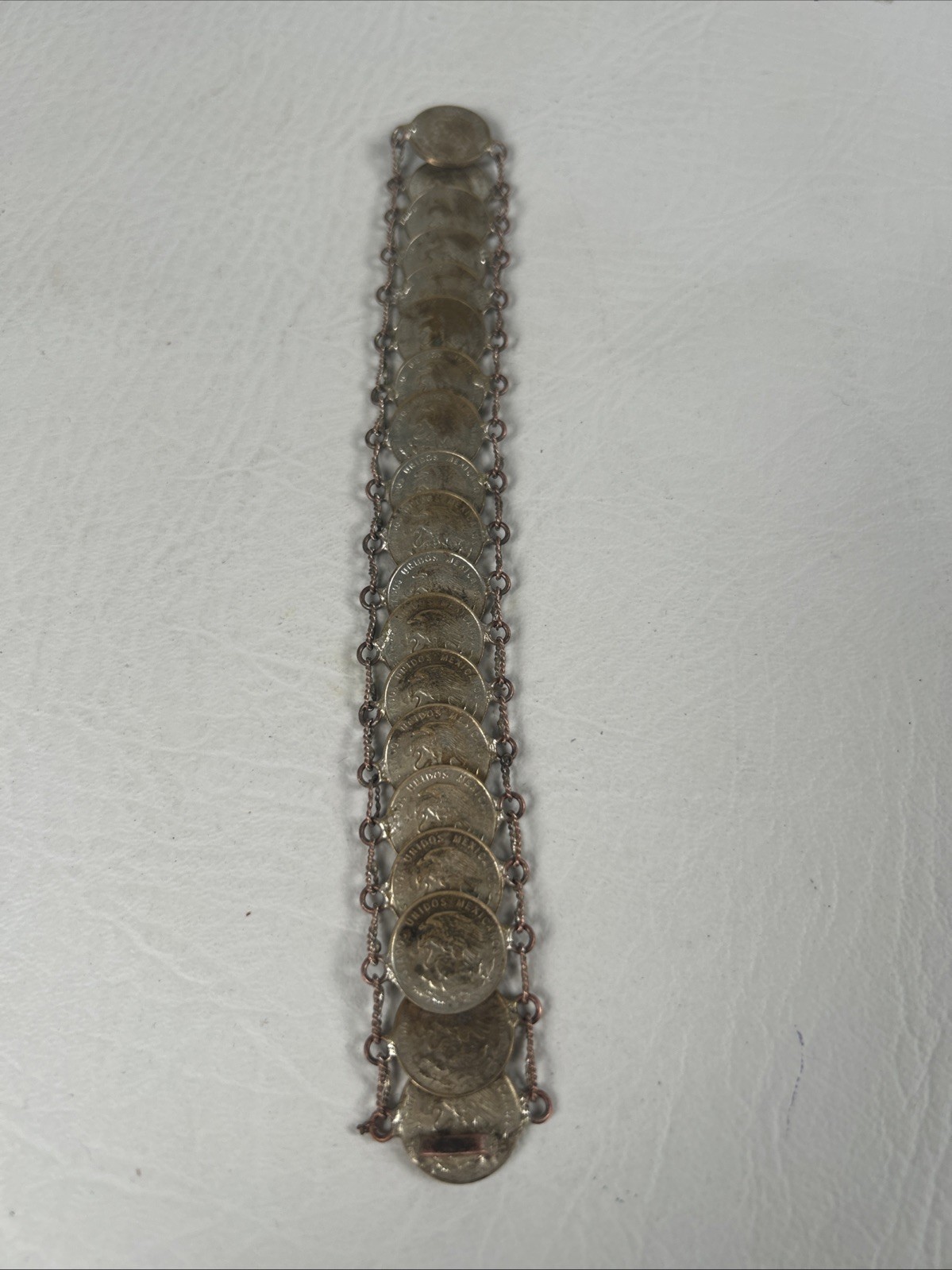 7” Vintage Mexican Silver Coin Bracelet Centavos (19 coins) 1958 Eagle