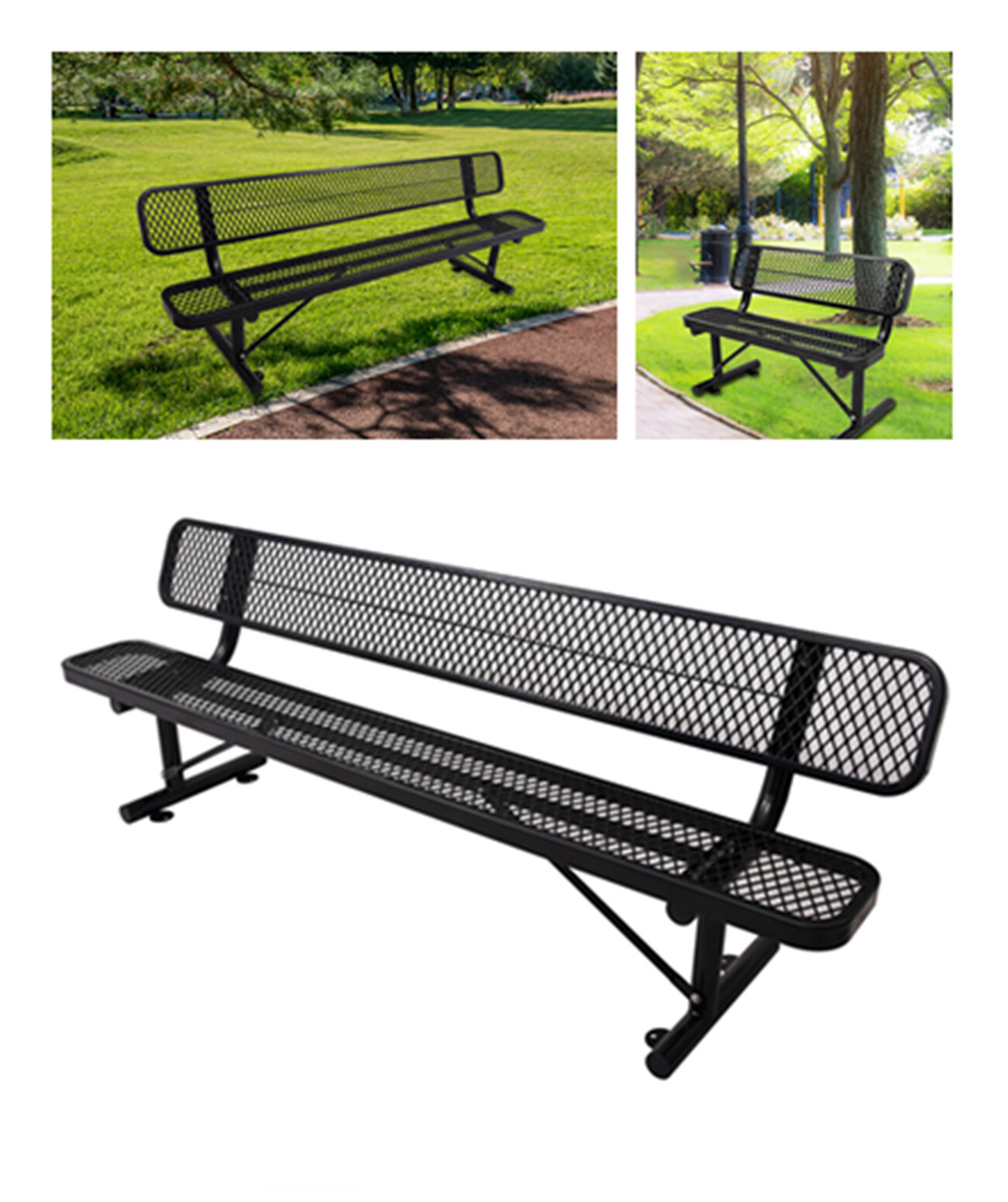 8FT Outdoor Garden Bench Metal Park Bench for 3-4 People with Backrest Anti-Rust