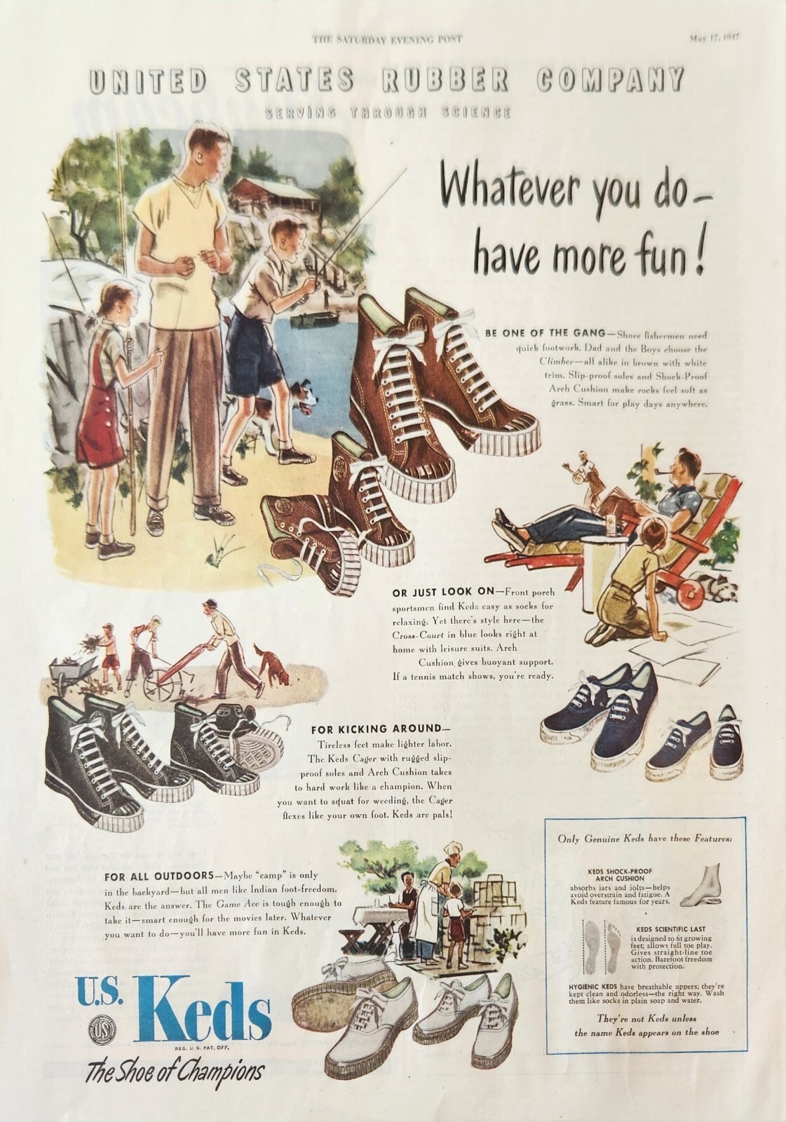 1947 United States Rubber Vintage Ad Keds shoes whatever you do have more fun