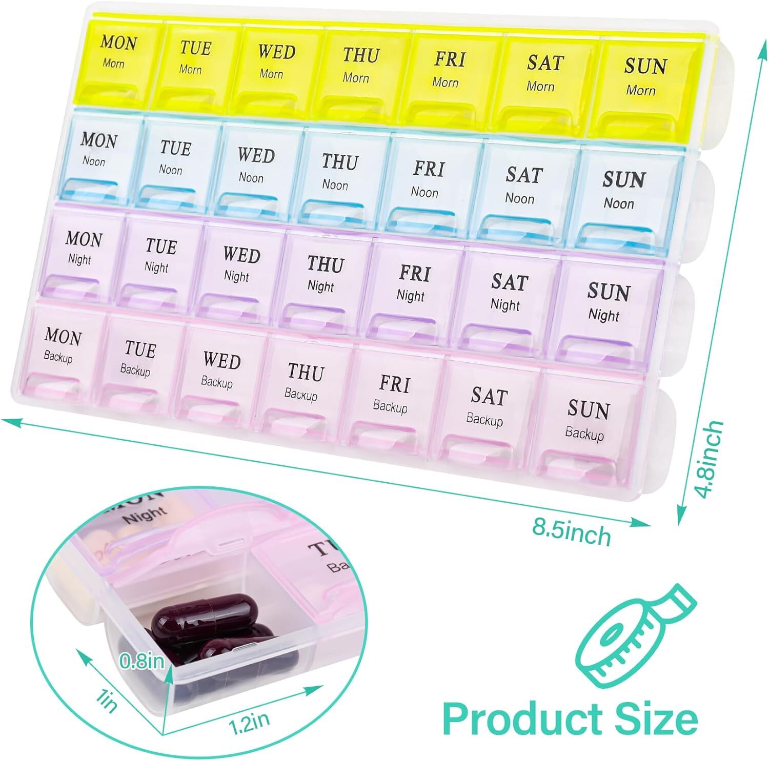 Large Weekly Pill Organizer Case For Vitamins, Supplements, And Fish Oil