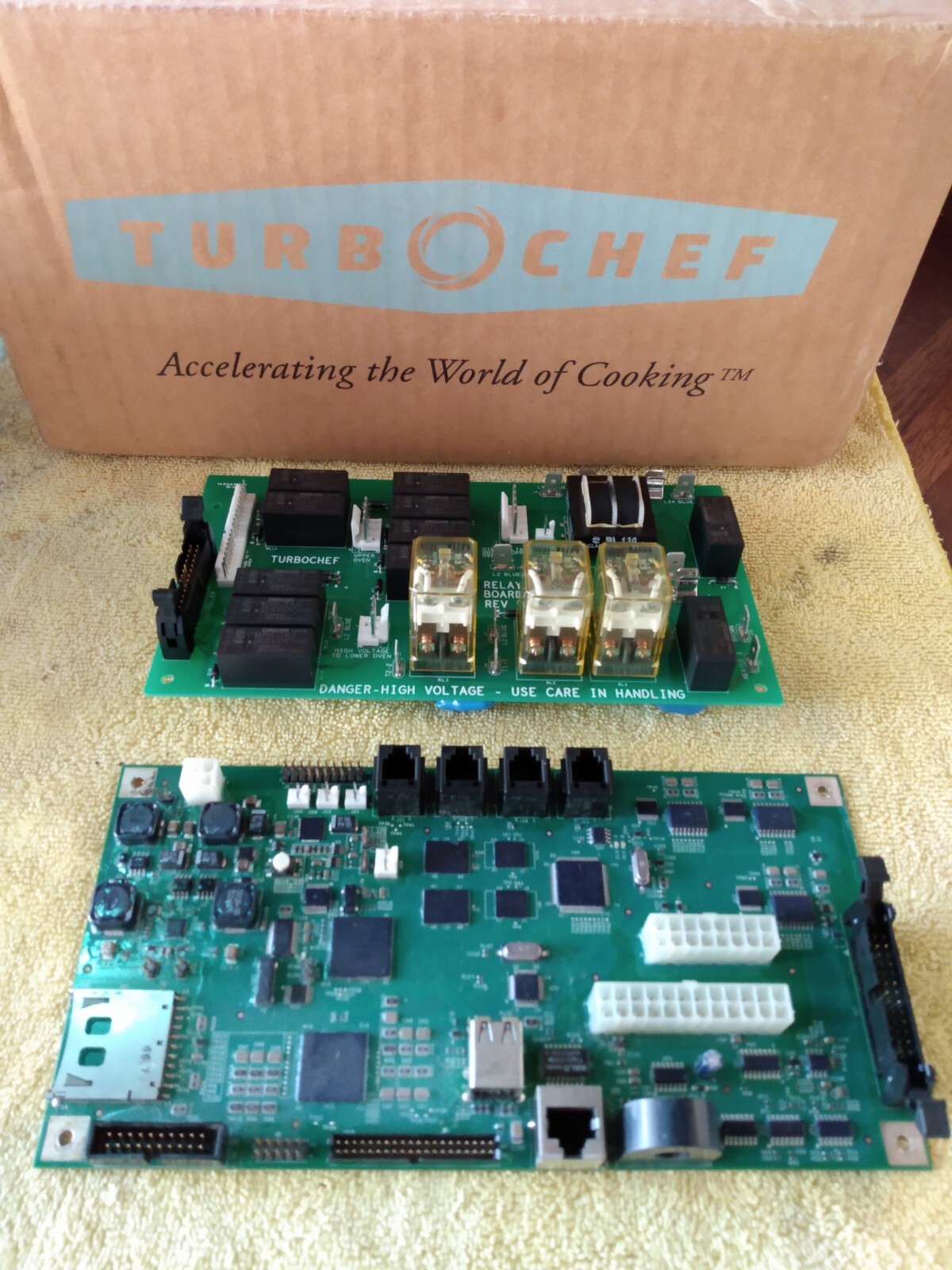 2 TurboChef Pro Oven OEM Relay Display Boards REV E RWD-9545 & TURRWD-9546