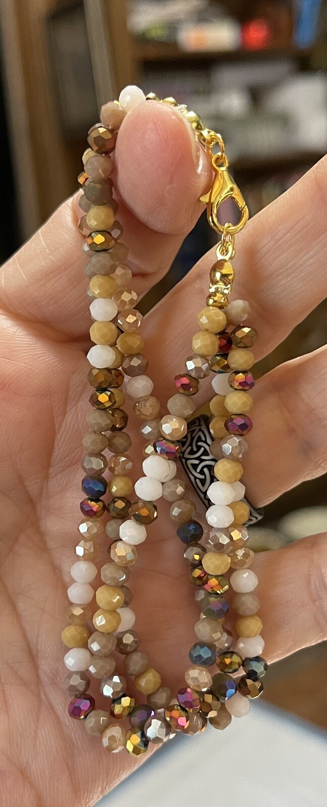 Three Stranded Beaded Bracelet, Coffee Colors, 8”