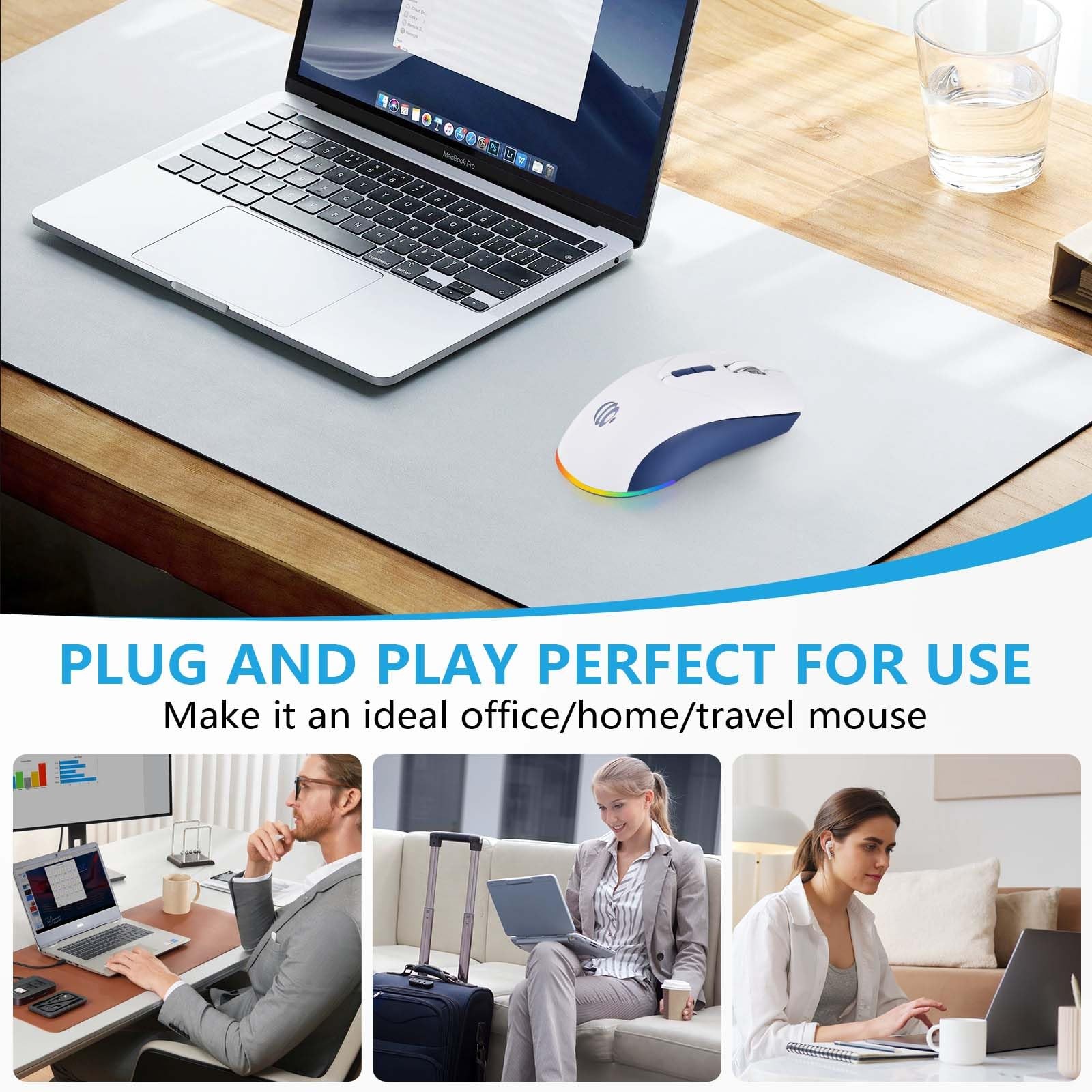 Wireless Bluetooth Mouse Rechargeable USB Optical LED Silent Dual Mode 2.4G