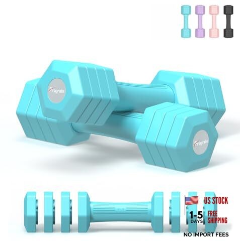 Adjustable Dumbbells Set, 4 in 1 Hand Weights Set Blue 10 lbs Pair [5 lbs Each]