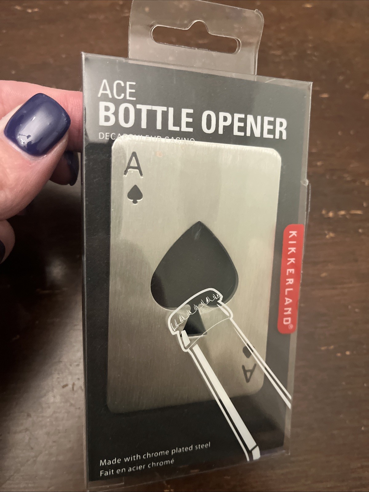 Kikkerland Chrome Steel Poker Ace of spades KILL CARD  Beer Bottle Opener NIP