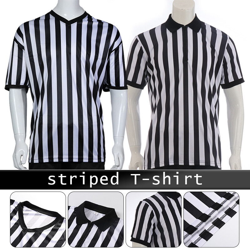Mens V-Neck Referee Shirt Short Sleeve Sportswear For Basketball Football S-3XL