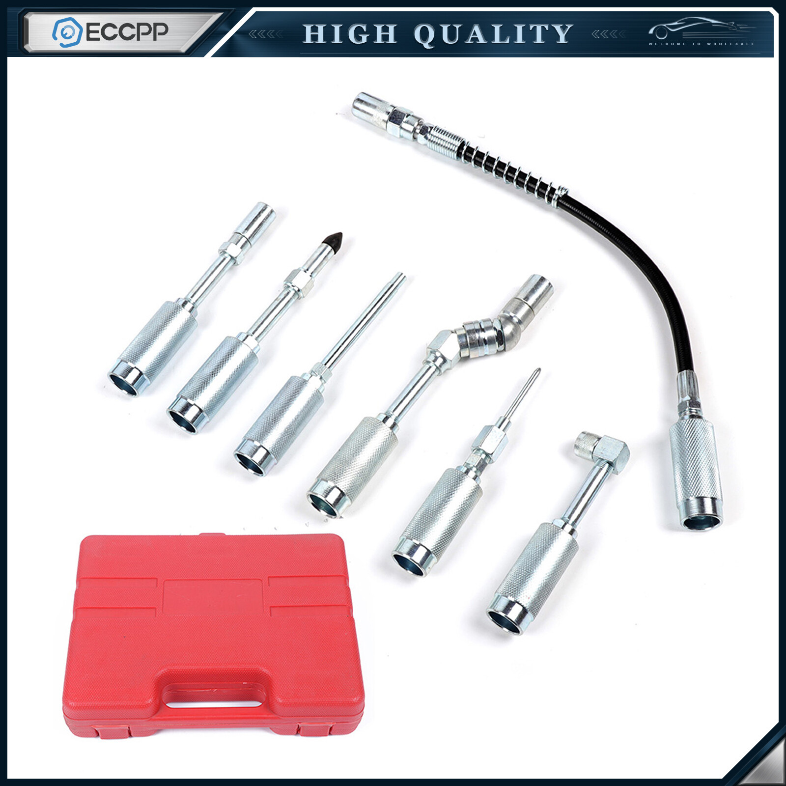 7pc Grease Gun Adapter Set Lubing Hose Fitting Zerk Tip Assortment US Ship