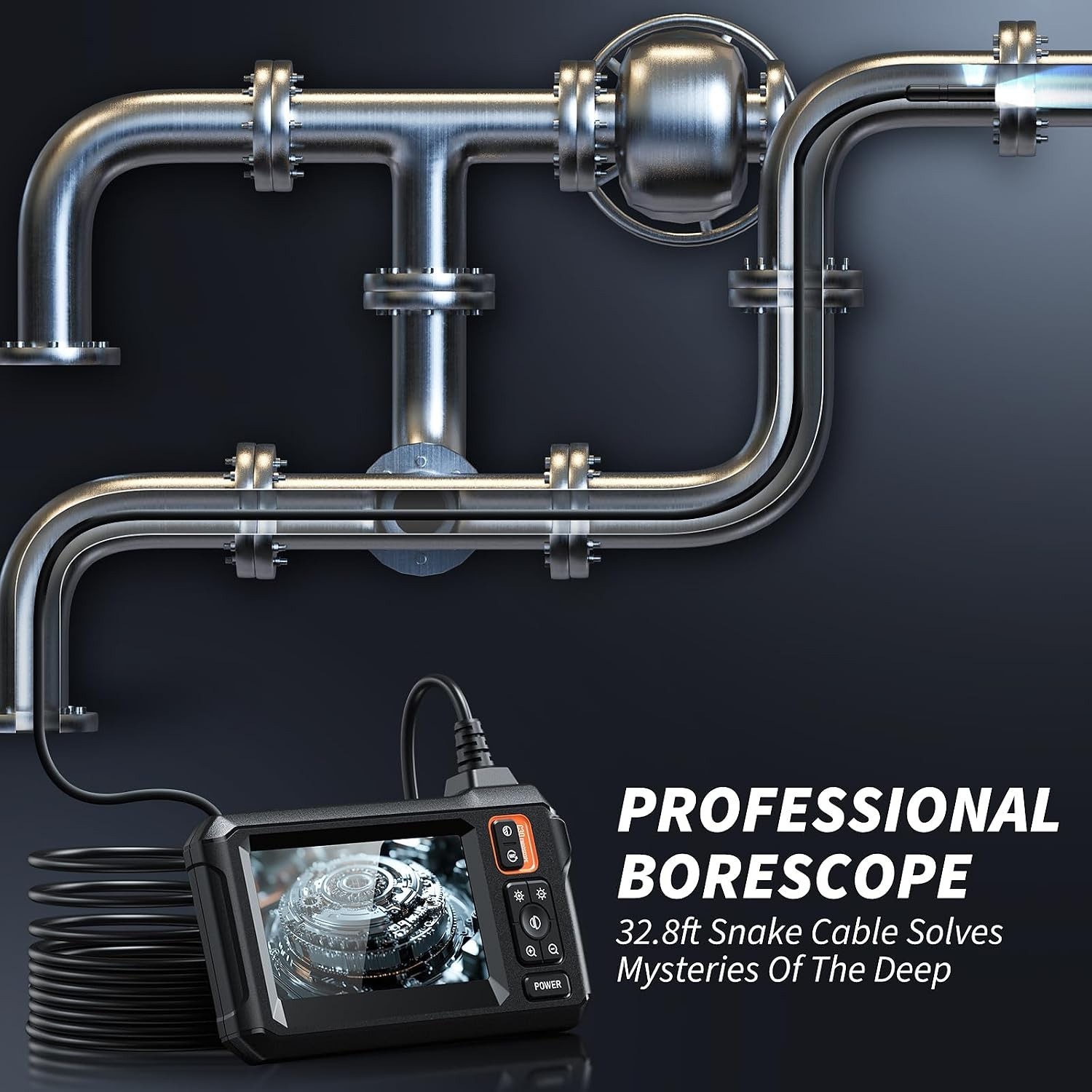Inspection Borescope Camera with 8 Adjustable Lights