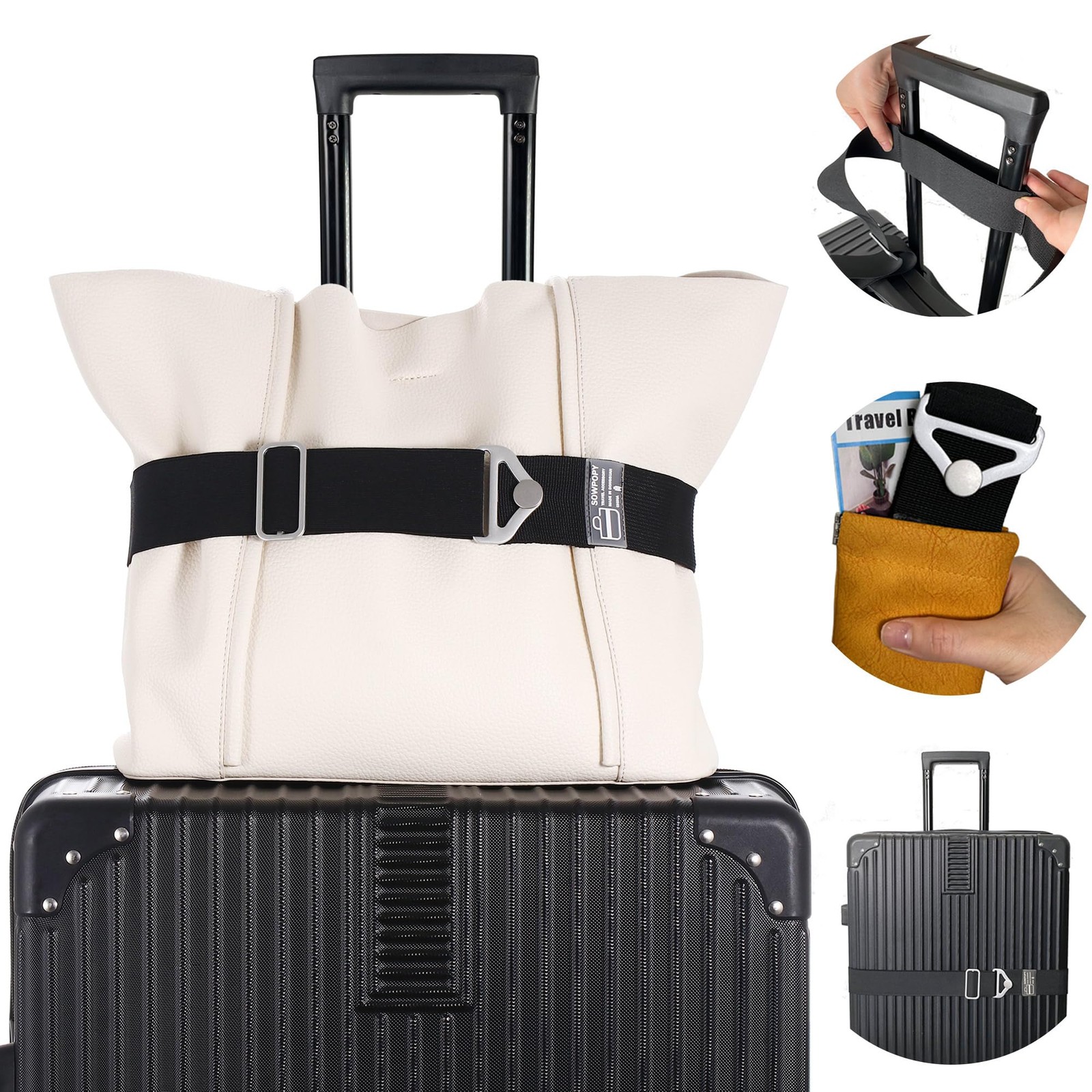 SOWPOPY Travel Belt for Luggage, Add a Bag Luggage Straps Medium, DK-Black