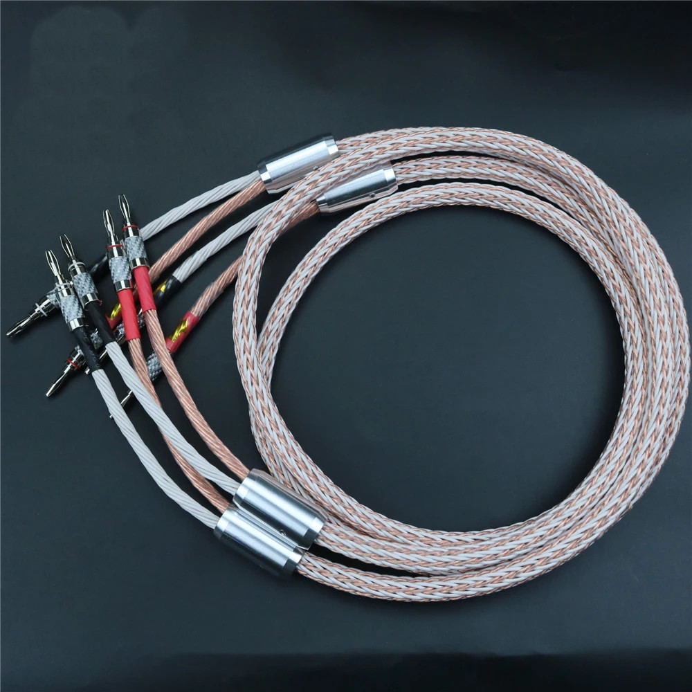 Pair HIFI 8N OCC Speaker Cable Carbon Fiber Banana Y Spade Plug LoudSpeaker Wire