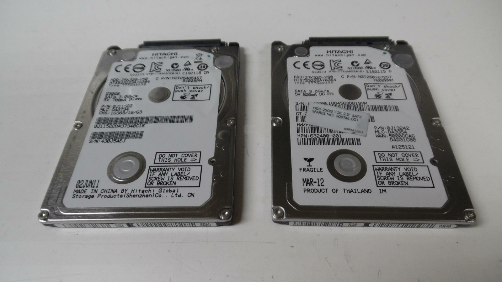 Pair of Hitachi 250GB 5400RPM SATA HDD - Z5K320-250 - See Desc & Photos