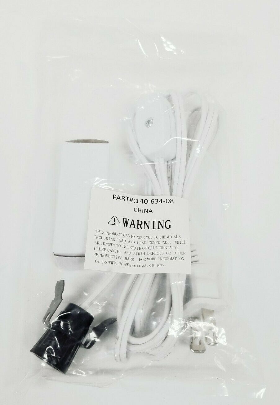 6' Foot White Lamp Cordset + E12 Base Socket & Line Switch New