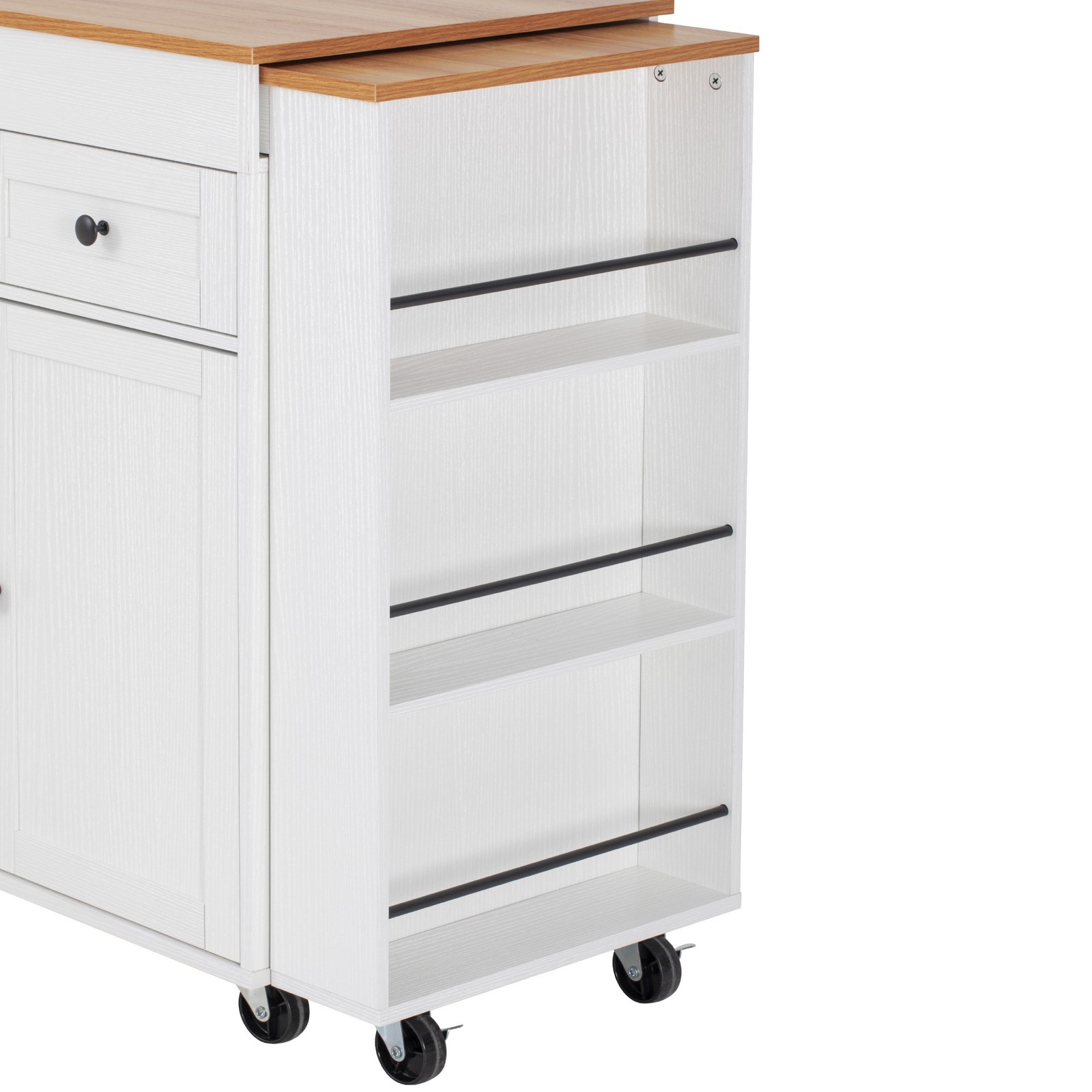White Kitchen Island with Extendable Dining Table, 3 Drawers, 2 Doors, 85.5"