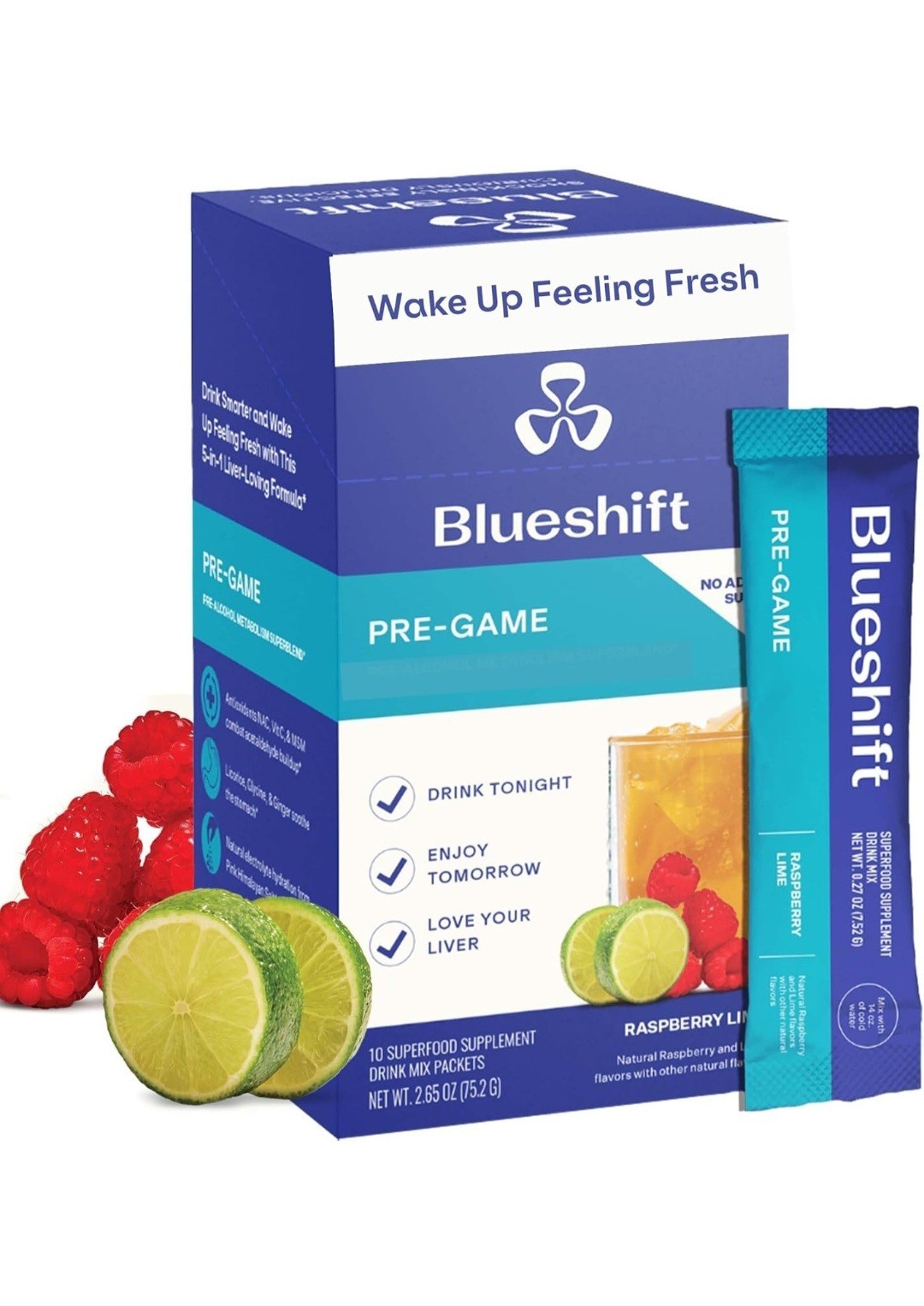 Blueshift Pre-Game - Pre Drinking NAC Supplement Electrolyte Powder Packets 10pk