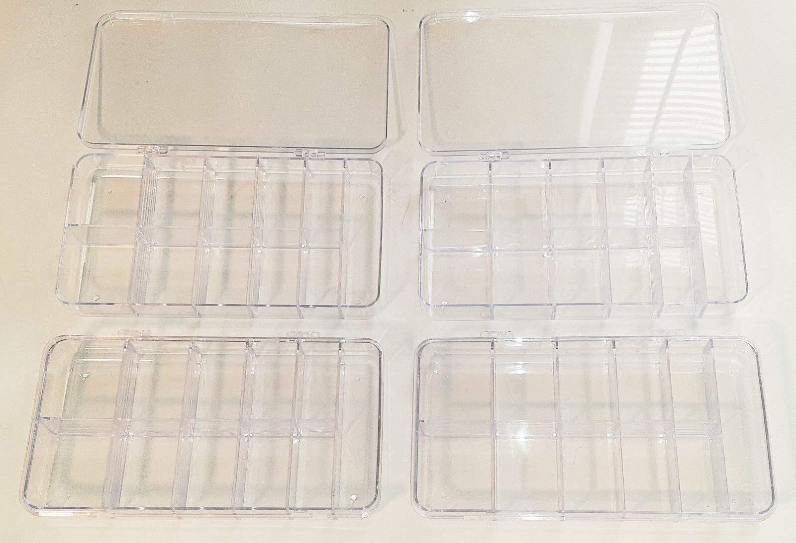 Lot of Four 11 Compartment Clear Plastic Storage Organizers 8" x 4.50" x 1.5"