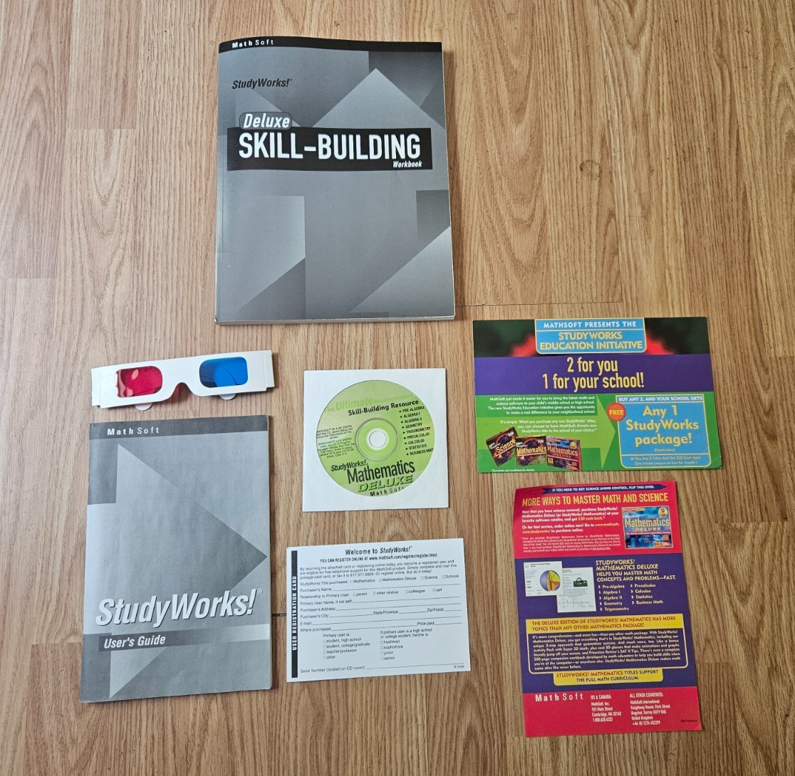 StudyWorks Mathematics Deluxe PC CD-ROM Complete Box Workbook 3D Glasses